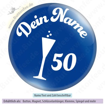 Sektglas mit Name auf blau