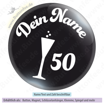Sektglas mit Name auf schwarz