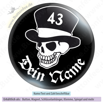 Totenkopf mit Hut auf schwarz