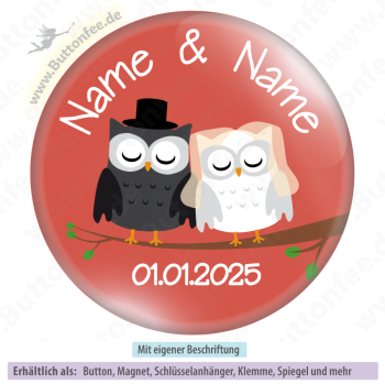 Hochzeitspaar Eulen auf rot