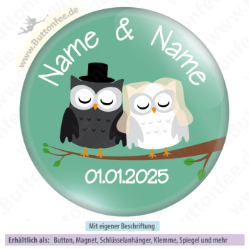 Hochzeitspaar Eulen auf grün