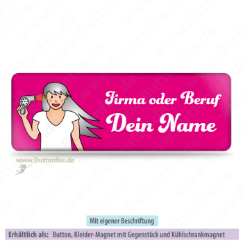 Namensschild Friseurin auf pink