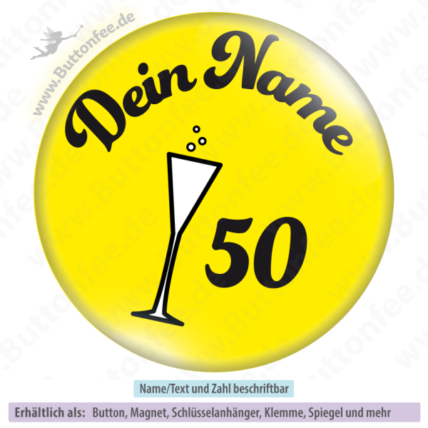 Sektglas mit Name auf gelb