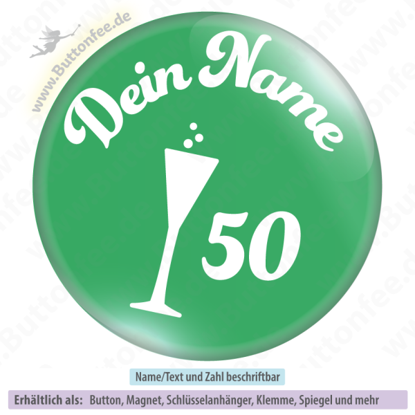 Sektglas mit Name auf grün