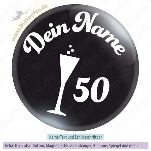 Sektglas mit Name auf schwarz