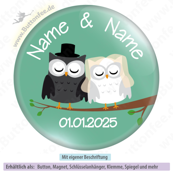 Hochzeitspaar Eulen auf grün