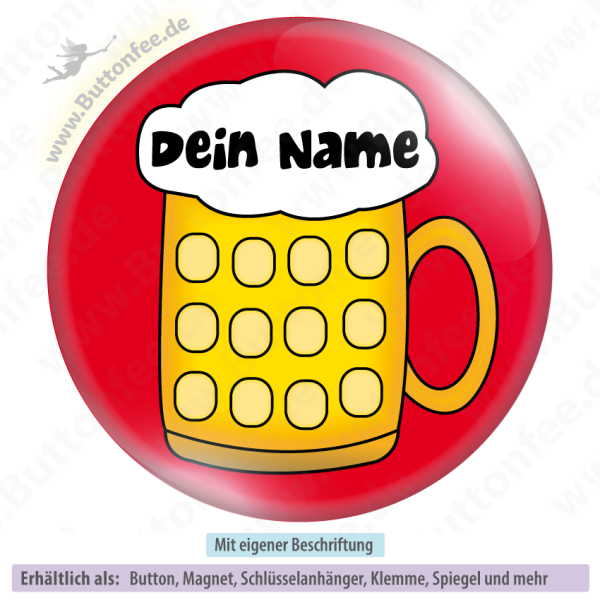 Bierglas auf rot mit Name