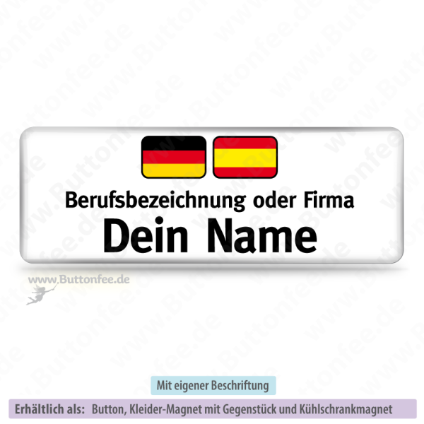 Namensschild deutsch & spanisch auf weiss