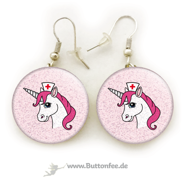 Ohrringe Medi Einhorn rosa mit Glitzer