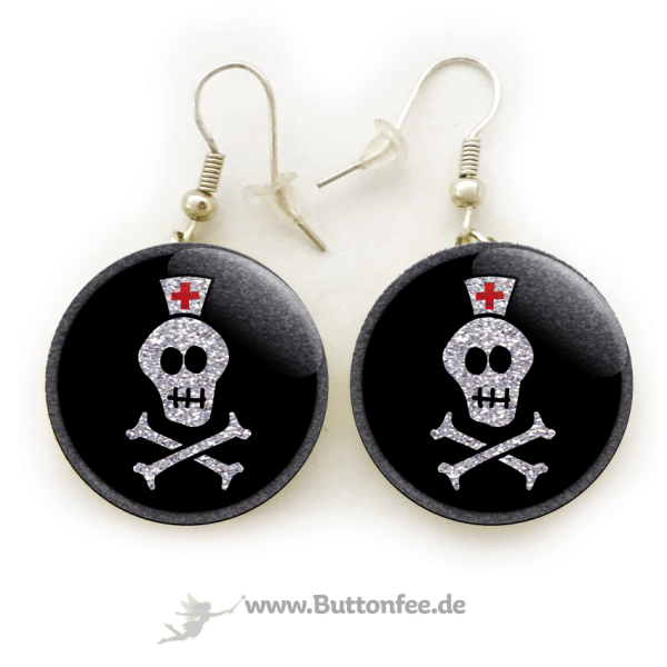 Ohrringe Medi Totenkopf mit Silberglitzer