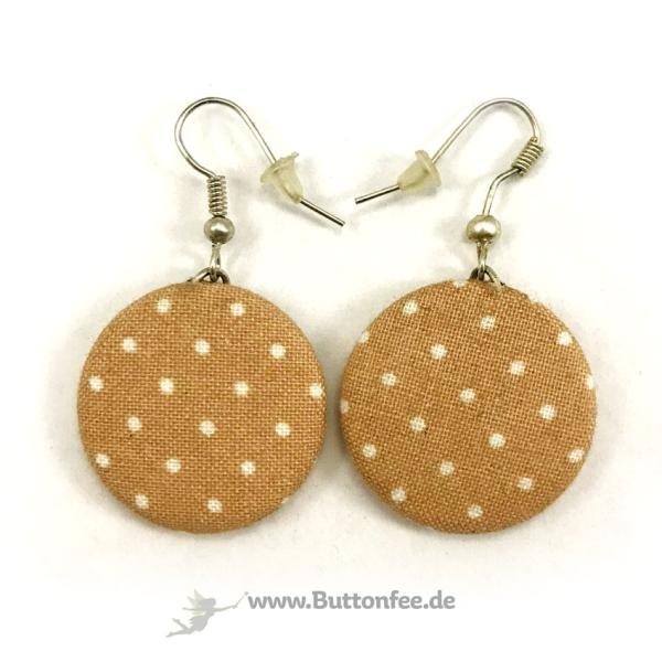 Ohrringe 25mm weisse Punkte auf braun